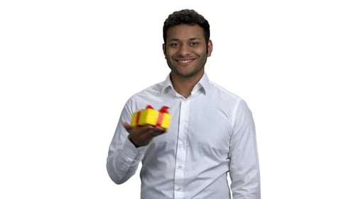 Man Holding Small Yellow Birthday Gift