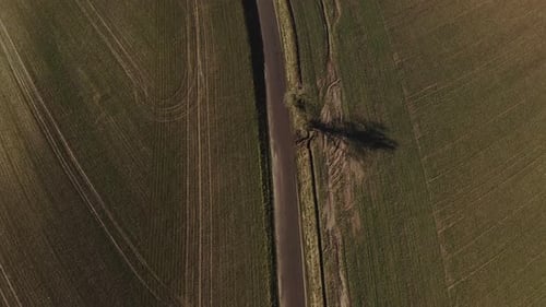 Drone Over Narrow Road And Fields