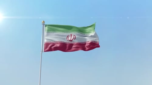 Realistic Animated Iran National Flag Waving Against a Clear Blue Sky