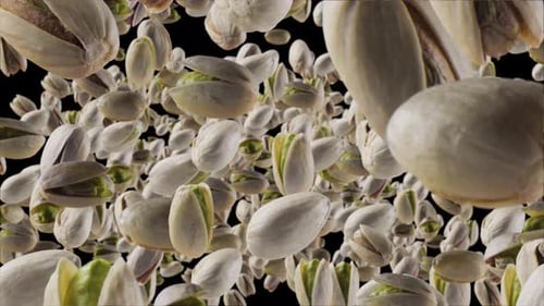 Pistachios Floating in Mid-Air on a Black Background
