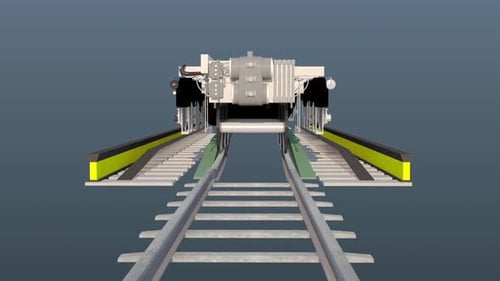 Kontraktion des Zuggestells, Animationsvideo mit 3D-Grafik.
