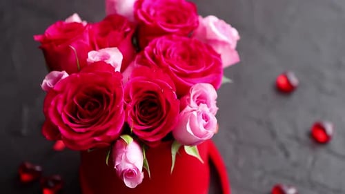 Close Up of Roses in Red Vase for Valentine's