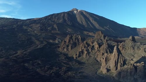 Volcanic Landscape Aerial View with Towering Mountains