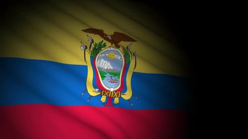 Ecuador National Flag Waving with Coat of Arms