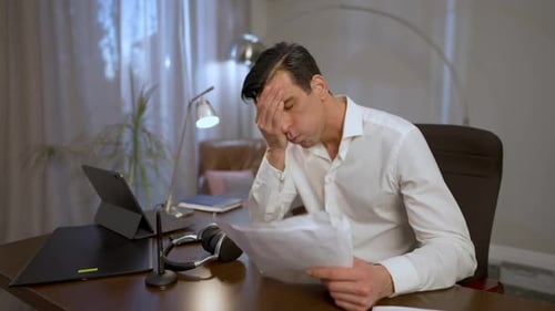 Frustrated Man Reacts Negatively to Paperwork