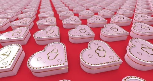Endless Rows of Pink Heart Boxes for Love Concepts