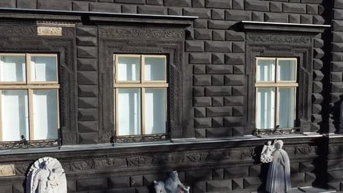 European city building. Elements of architecture. Aerial drone view.