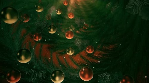 Festive Christmas Ornaments and Pine Needles Animated Loop Background