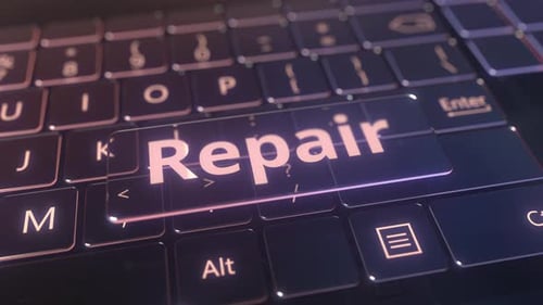 Teclado de computador futurista e chave de reparo transparente