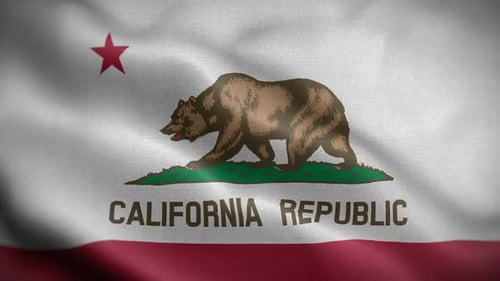 Waving California State Flag with Bear and Star Symbol