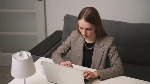 Upset Young Woman Using Laptop Feel Frustrated Mad About Problem Stressed About Mistake Software