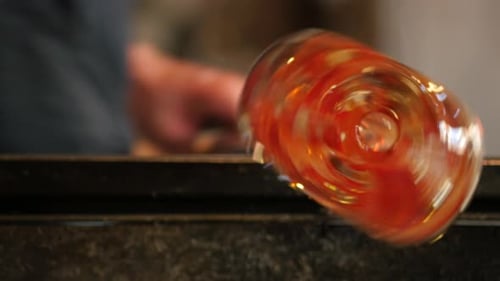 Glass Blowing Red Hot Glass in Workshop