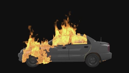El coche de bomberos se incendió y arde como un incendio
