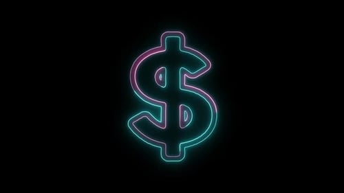 Glowing neon line banknote dollar icon isolated on black background. Banking currency sign.