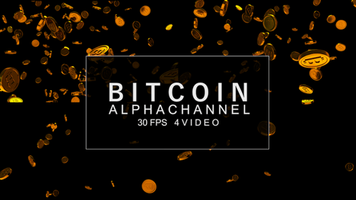 Falling Gold Bitcoin Coins on Alpha Channel