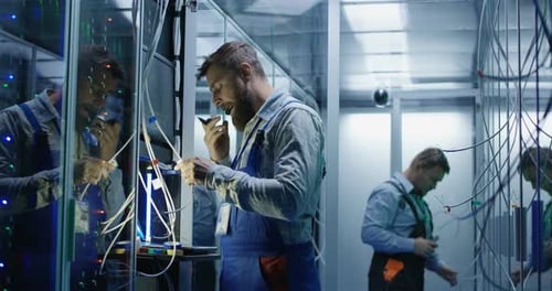 Two Men Working in a Data Center