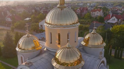 Beautiful Ukrainian Village Panoramic View with Church Aerial Photography