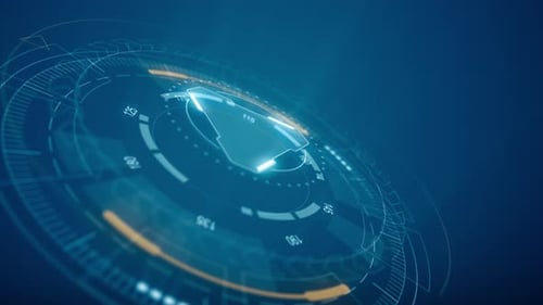 3D Blue circle rotation with head up display futuristic elements abstract background