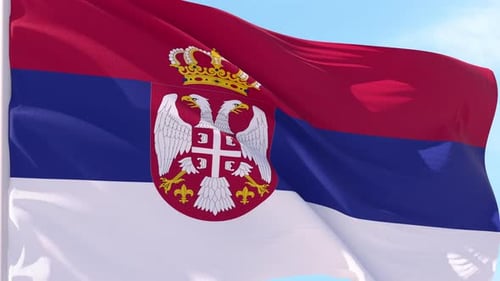 Realistic Serbian National Flag Waving in the Wind
