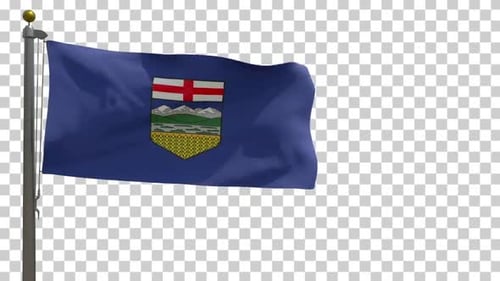 Bandera de Alberta (Canadá) en asta con canal alfa - 4K