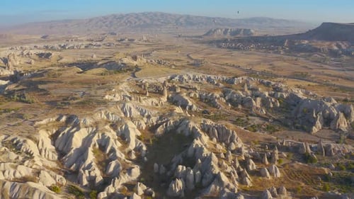 Cappadocia Aerial Drone View Sandy Volcanic Formations and Ancient Caves