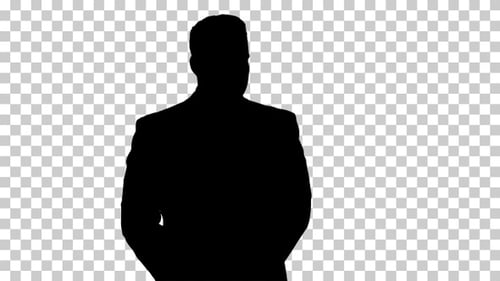 Silhouette Businessman walking and looking around, Alpha Channel