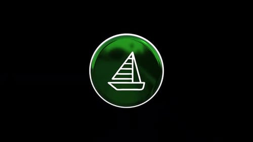 Glossy 3D Sailboat Icon Rotation on Black Background