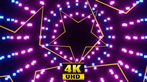 Pulsating Tunnel of Glowing Neon Pixel Squares Loop Background