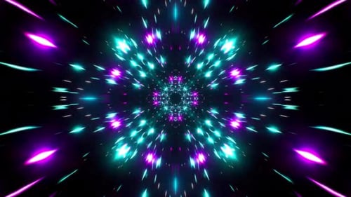 Fast Speed Pass Through Neon Fractal Tunnel Loop 4K