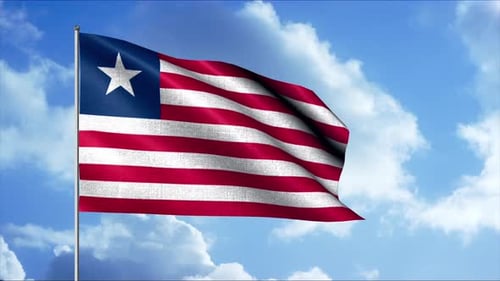 Waving Liberia National Flag on Blue Sky Background