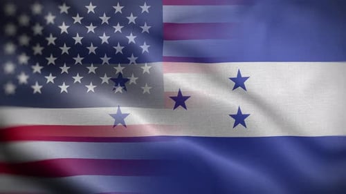 US and Honduras Flags Waving Realistic Fabric Overlay