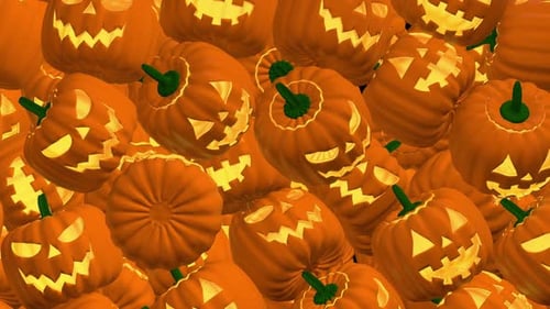 Falling Carved Halloween Pumpkins Seamless Loop Background