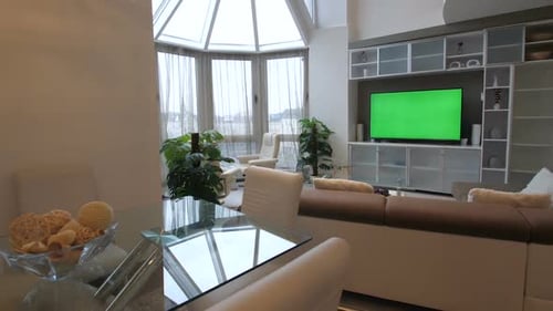 Apartment Interior with Green Screen Television
