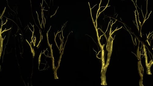 Abstract Golden Tree Branches Moving on Dark Background