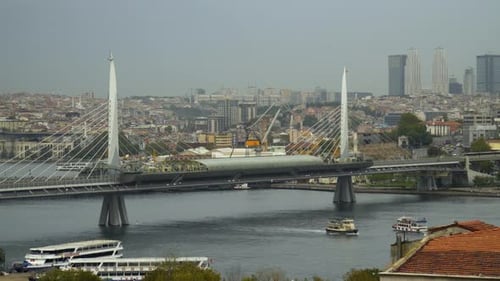 Time Lapse Panorama of Busy Traffic at Bosporus Strait in Istanbul, Turkey