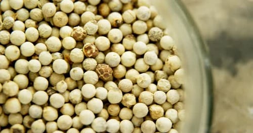 White Peppercorns in Glass Bowl Close-Up