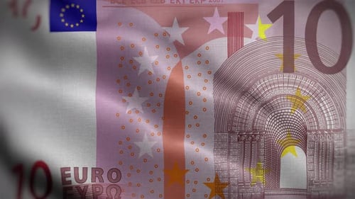 Italian Flag Waving Over 10 Euro Banknote