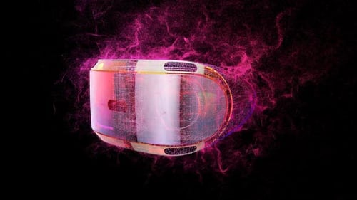Futuristic VR Headset Rotating with Abstract Particle Effects
