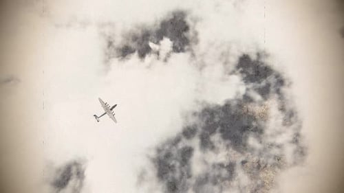 Retro Vintage Airplane Flying Over Clouds Film Look