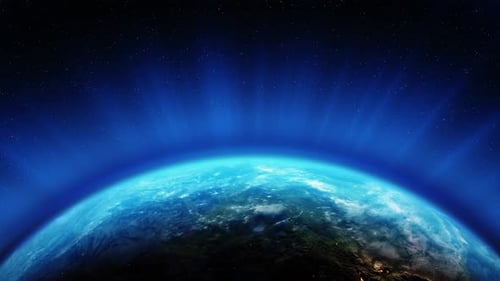 Nahaufnahme des Weltraums der blauen Erde bei Nacht- und Tageslichtern auf dem Planeten