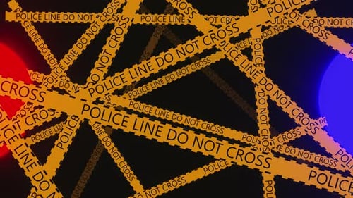 Animated Police Line Do Not Cross Tape with Flashing Lights Background