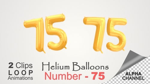 Golden Number 75 Balloons Floating for Anniversaries and Celebrations