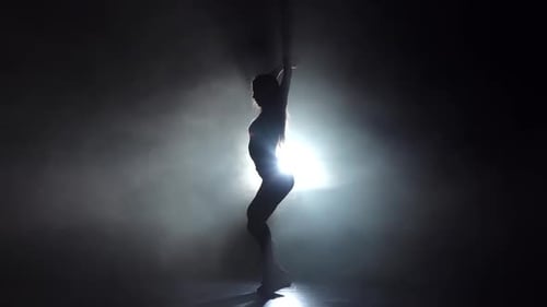 Silhouette Frau tanzt im Smoky Studio Twerk Dance. Zeitlupe