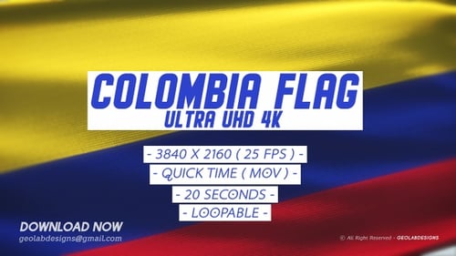 National Flag of Colombia Waving