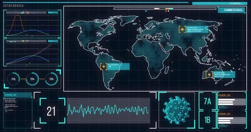 Futuristic Medical Interface with Global Map and Virus Data