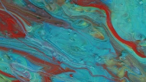 Swirling Turquoise, Red, and Gold Abstract Paint