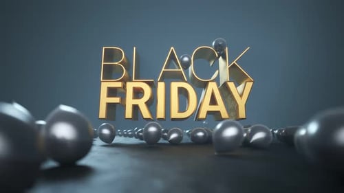 Animated 3D Golden Black Friday Text with Floating Spheres