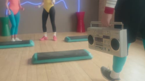 Retro Aerobics Class with Vintage Boombox