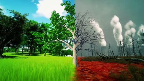 Nature vs. Pollution: Environmental Impact Split Screen Animation