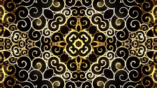 Luxury Gold Kaleidoscopic Ornamental Swirls Background Loop